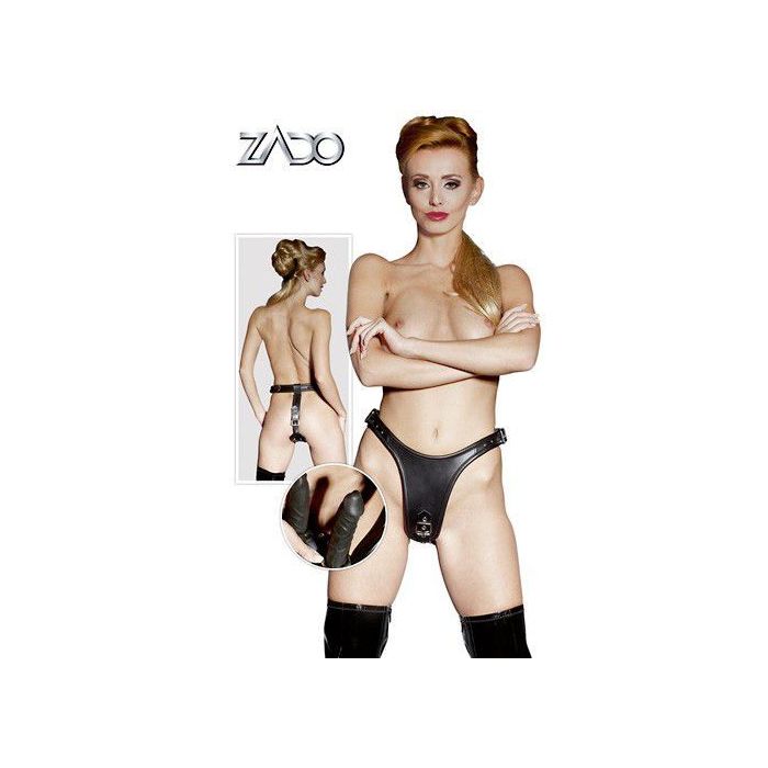 Zado - Läder Stringtrosa Med Avtagbara Dildos